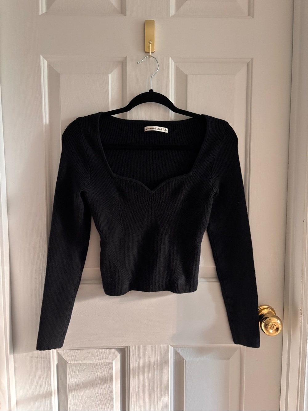 Abercrombie Black Ribbed Sweetheart Neck Sweater Top